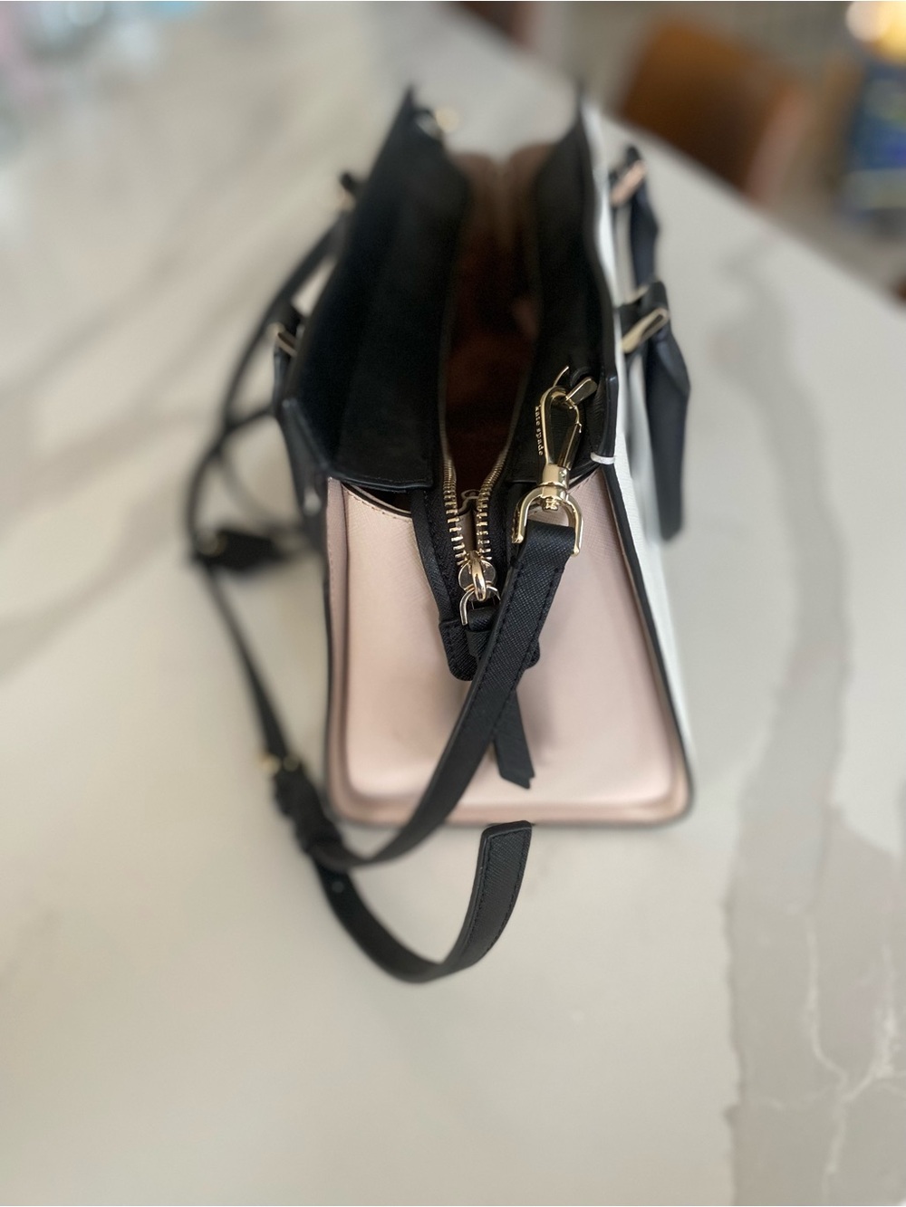 Kate Spade New York Black White Colorblock Medium Satchel Zip Detachable Strap - Picture 8 of 11